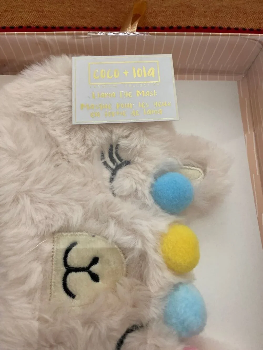 Coco + Lola Premium Collection Llama Faux Fur Pastel Pom Pom Headdress Eye Mask